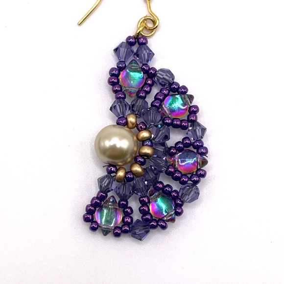 Czech Glass Swarovski Crystal Beaded Half Moon Style Pierced Drop Earrings - Picture 7 of 8